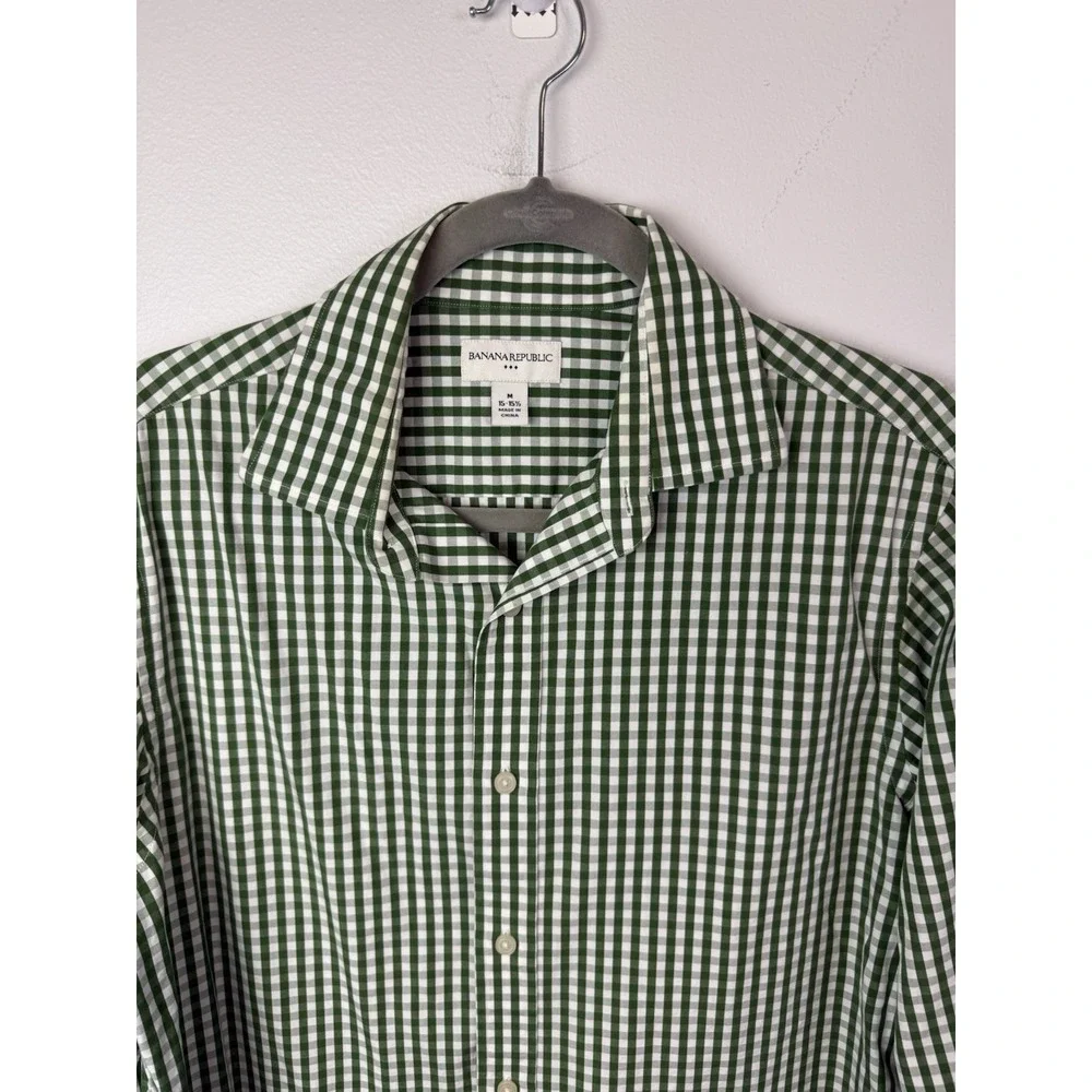 Banana Republic Button Up Shirt Mens Large 15 -‎ 15.5 Green White Plaid